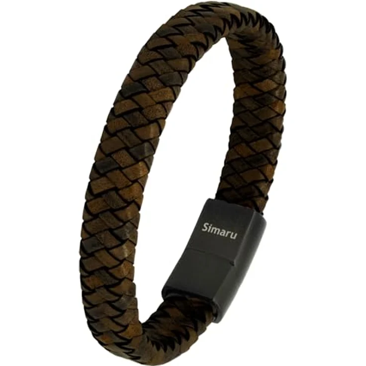 Simaru Narvik Lederarmband, geflochtenes Echtleder-Armband mit Edelstahl-Magnetverschluss, 12mm breit, Made in Germany – Bild 1