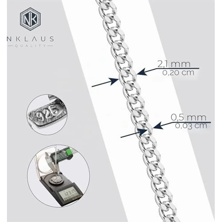 NKlaus Silberkette 925 Sterling Silber, 50 cm, klassisches Panzerdesign für Damen und Herren – Bild 5