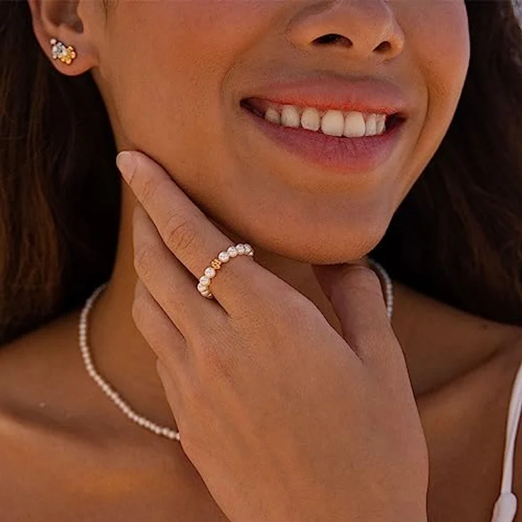 Purelei Shiny Bloom Damenring, wasserfest und elastisch mit Muschelperlen, in Gold, Silber und Roségold, eleganter Schmuck für Frauen – Bild 3