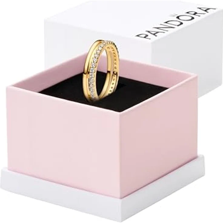 Pandora Fingerring Damen, Doppelband Goldfarben mit Zirkonia aus der Timeless Kollektion, 4 mm Breite – Bild 2