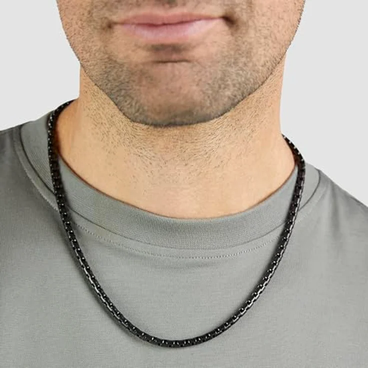 s.Oliver Herren Necklace - Halskette aus mattiertem Edelstahl, IP Schwarz, Venezianerkette 55 cm, wasserfest & hautfreundlich – Bild 3