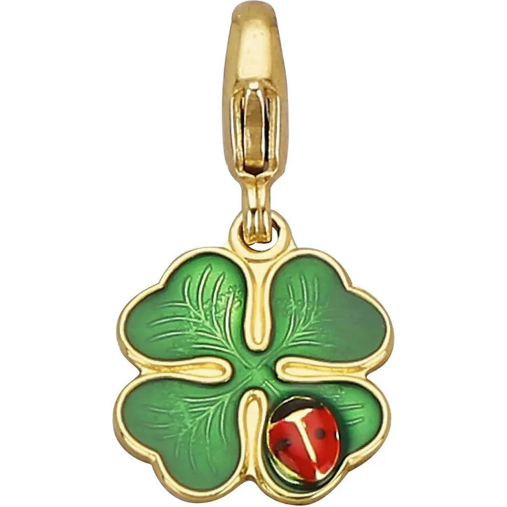 Firetti Charm-Einhänger Kleeblatt Marienkäfer, Anhänger aus Gold 375 mit Lack finition