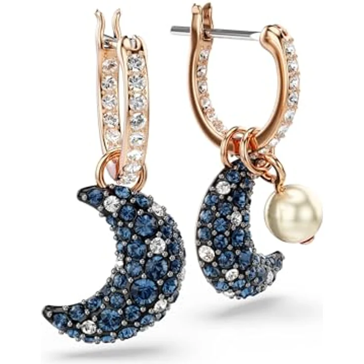 Swarovski Sublima Drop-Ohrhänger, Rosé Vergoldete Ohrringe mit Mond-Motiv und Swarovski Kristallen – Bild 3