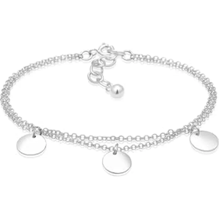 Elli Damen-Armband Kreis Layer Geo Plättchen, 925 Sterling Silber, 16 cm, handgefertigt, hochglanzpoliert