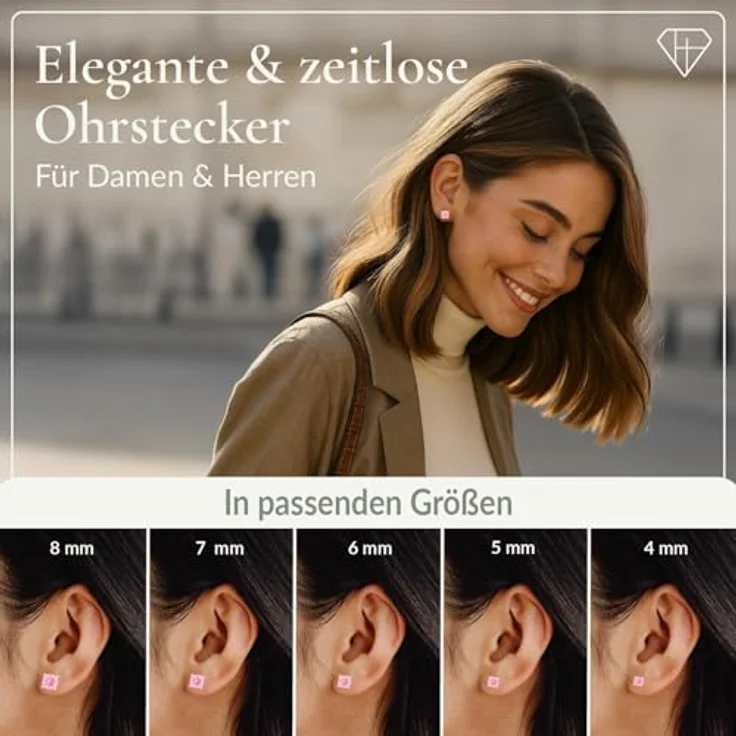 Hannah’s Treasures Ohrstecker Silber 925, Rund Zirkonia Ohrringe Stecker mit strahlendem Glitzern, rhodiniert, nickelfrei – Bild 3