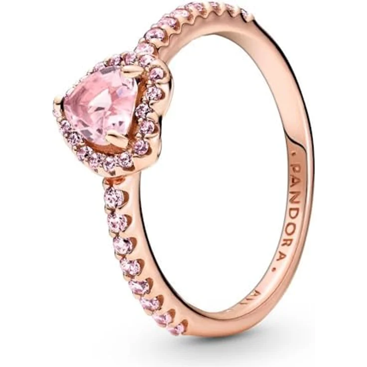 PANDORA ROSE Timeless Ring "funkelndes Herz", 14k rosévergoldet, rosa Kristall, Zirkonia, Größe 60 – Bild 1