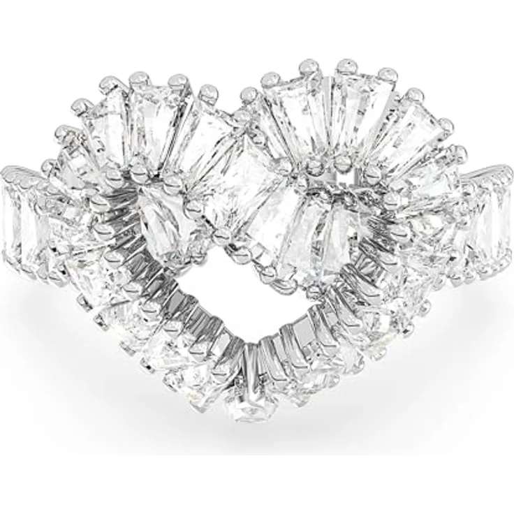 Swarovski Matrix Ring, Rhodiniertes Herz-Design mit Strahlenden Swarovski Kristallen, Ringgröße 50