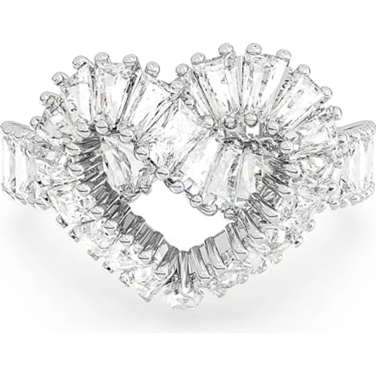 Swarovski Matrix Ring, Rhodiniertes Herz-Design mit Strahlenden Swarovski Kristallen, Ringgröße 50 – Bild 1