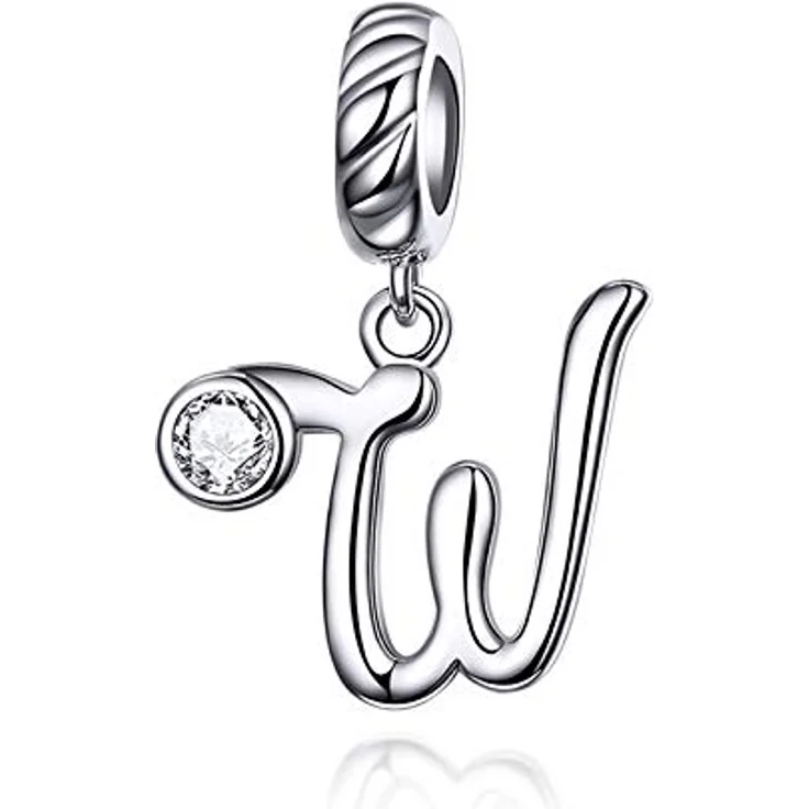 LaMenars Damen Charm-Anhänger Buchstabe W, 925 Sterling Silber für Chamilia und europäische Armbänder & Halsketten – Bild 1
