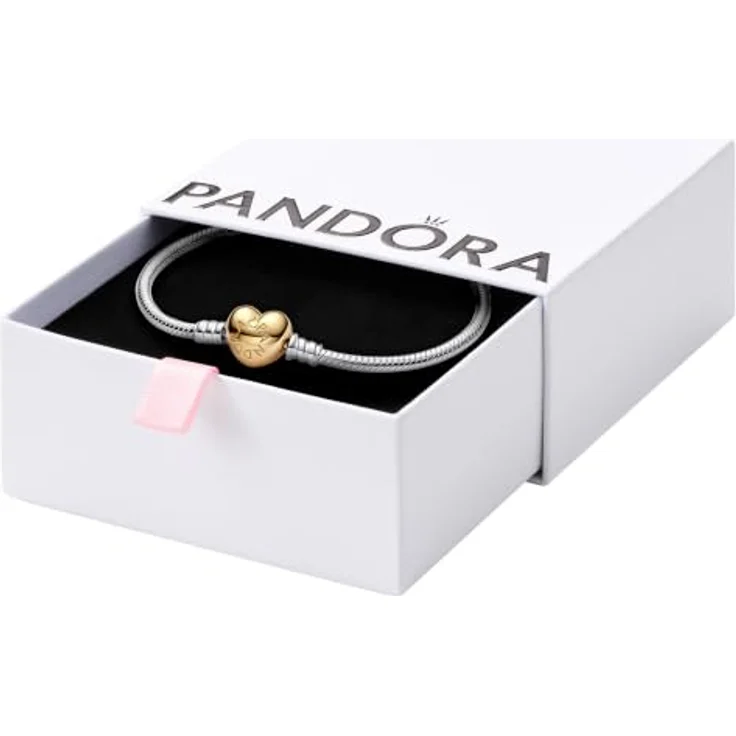 PANDORA Moments Schlangen-Gliederarmband mit Herz-Verschluss, Sterling-Silber und vergoldeter Metalllegierung, kompatibel mit Charms, Größe: 18cm – Bild 1