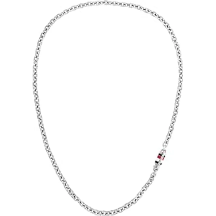 Tommy Hilfiger Jewelry Gliederhalskette für Herren, Edelstahl, 56 cm, Magnetverschluss mit emailliertem Detail in Markenfarben