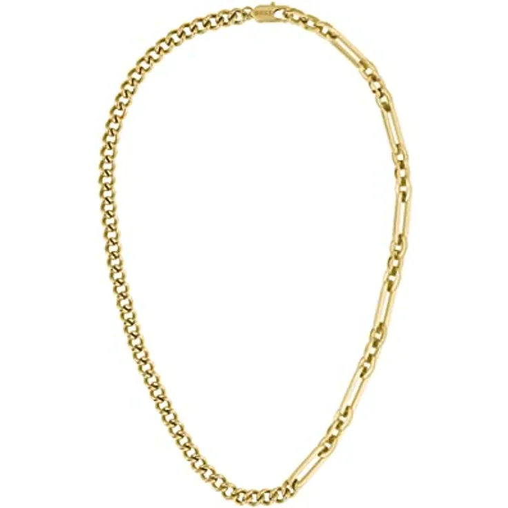 BOSS Jewelry MATTINI Gliederhalskette für Herren, Edelstahl mit gelbgoldener IP-Beschichtung, 50,8 cm mit Karabinerverschluss, graviertes Logo