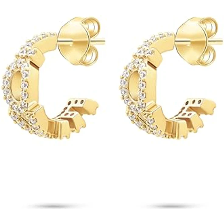 Tamaris Damen Creolen TJ-0708-E-22, 925 Silber mit IP Gold, "LOVE" Schrift und Zirkoniasteinen, 1,3 cm, Steckverschluss – Bild 2