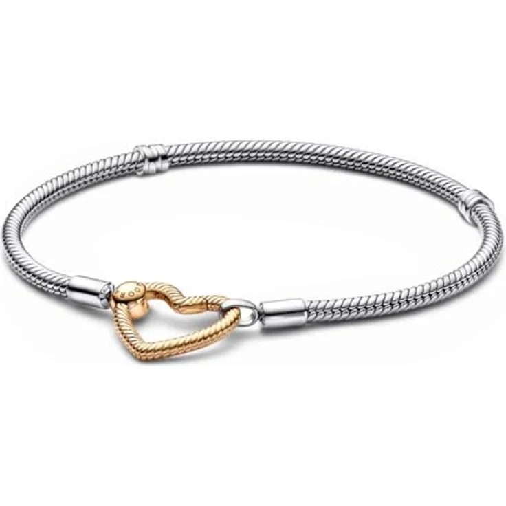 PANDORA Moments Herzverschluss Schlangen-Gliederarmband, Sterling-Silber und 14 Karat vergoldet, 19cm, kompatibel mit Moments Charms – Bild 1