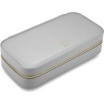 GLANZSTÜCKE MÜNCHEN Schmuck-Reisetäschchen, Kunstleder grau, 23,5 x 11,5 x 5,8 cm, Samt creme, durchdachte Innenaufteilung mit Reißverschluss