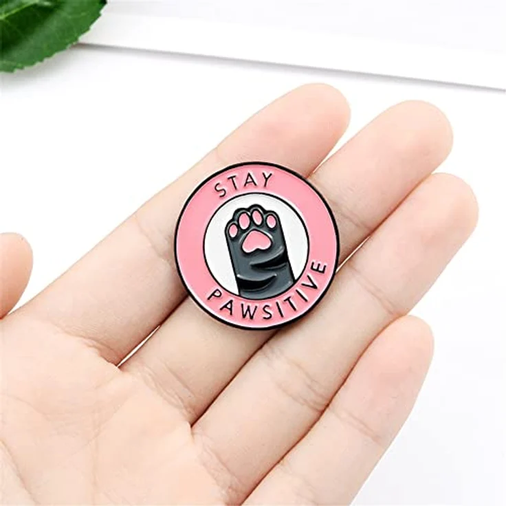 HUAQIGUO Stay Pawsitive Rosa Katze Pfote Cartoon Cowboy Brosche, Emaille Pins aus legiertem Stahl für Frauen – Bild 4
