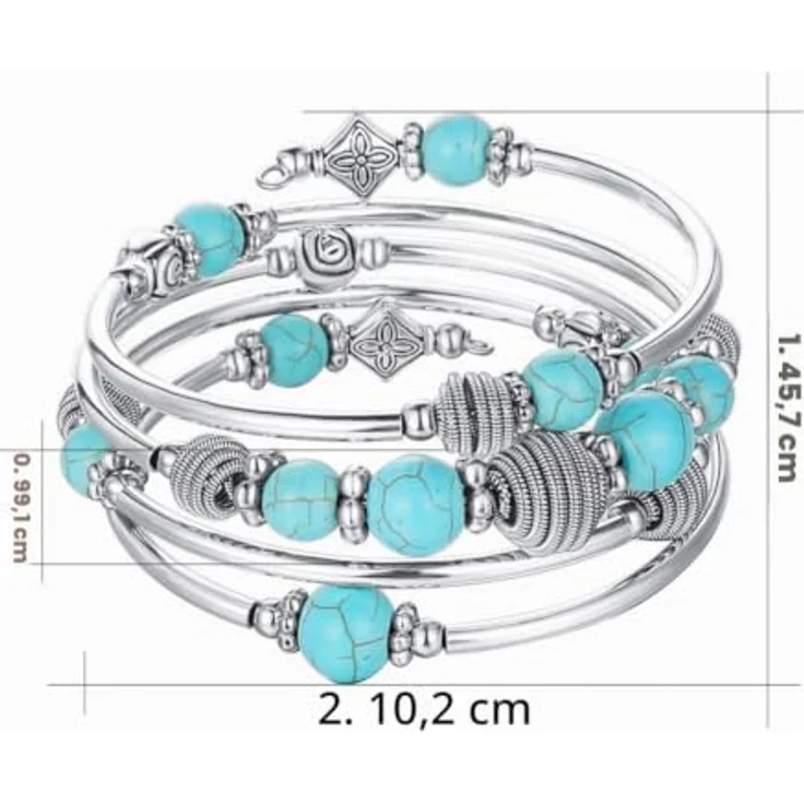 Bulinlin Silber Wickelarmband mit Naturstein Perlen, Mehrschichtiges Boho Damenarmband in Türkis - Umweltmaterialien, Geschenkbox, flexibles Wraparound-Design – Bild 5