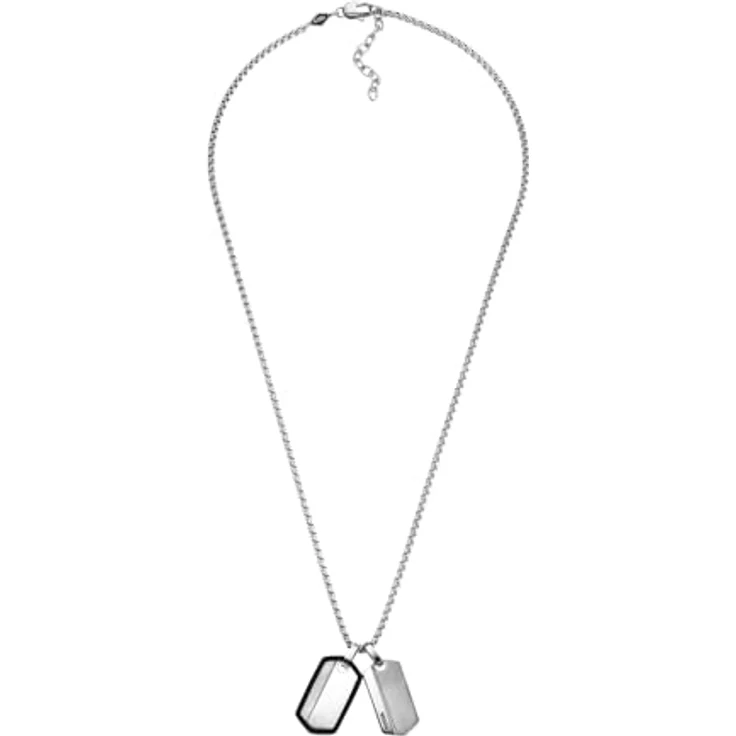 FOSSIL Herrenhalskette aus Edelstahl mit Karabinerverschluss, Dog Tag, Silber und Schwarz – Bild 1