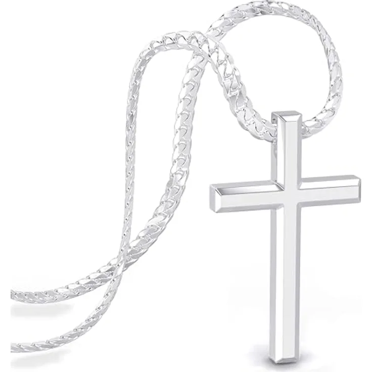 SERASAR Kreuz Kette Herren, Edelstahl Silber Halskette mit Panzerkette, 50cm oder 60cm, wasserfest, Geschenkidee in Schmuckschatulle