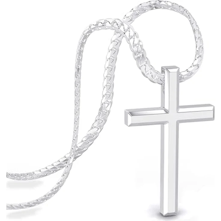 SERASAR Kreuz Kette Herren, Edelstahl Silber Halskette mit Panzerkette, 50cm oder 60cm, wasserfest, Geschenkidee in Schmuckschatulle – Bild 1