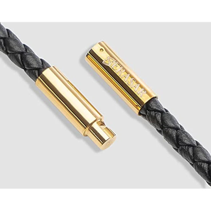 SERASAR Herren Lederkette mit Anhänger, 50cm Gold Echtleder Halskette in Schmuckschachtel für Männer – Bild 5