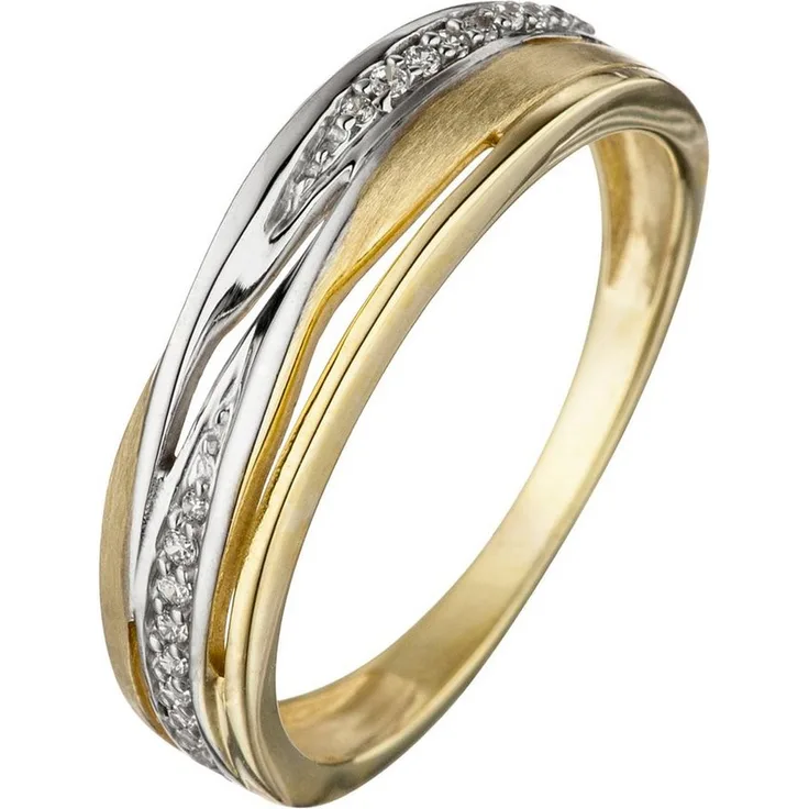 JOBO Goldring, 333 Gold bicolor Damenring mit 18 Zirkonia, teilmattiert und teilrhodiniert, Breite 5,2 mm, Gewicht 2,4 g
