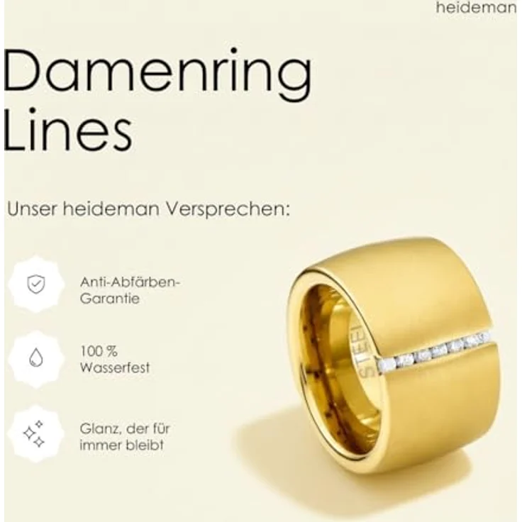 Heideman Damenring Lines, Edelstahl gold farbend poliert mit Zirkonia Stein 1,5mm im Brillant Schliff, golden – Bild 4