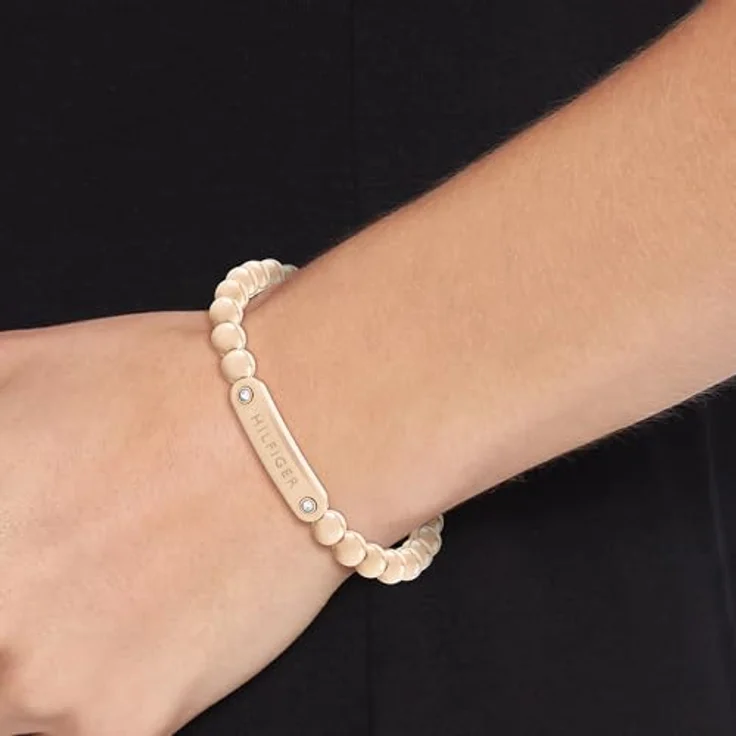 Tommy Hilfiger Jewelry Armband mit Schmuckperlen für Damen, Edelstahl mit rosévergoldeter Ionenplattierung, 6 mm Perlen, flexibler Stretchverschluss, gold/nelkengold – Bild 3