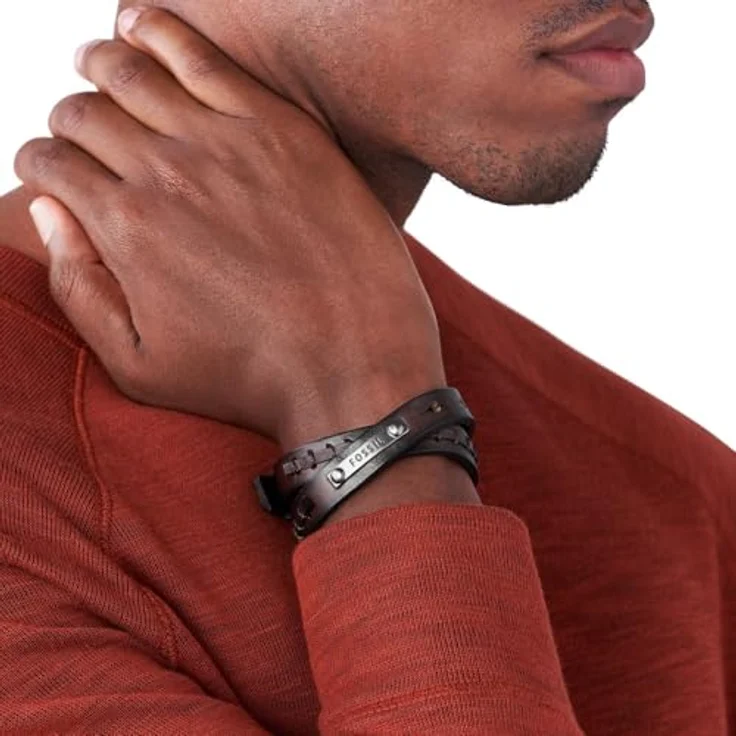 Fossil JF87354040, Herren Vintage Casual Double Wrap Lederarmband, Gesamtlänge 480mm, Braun, Snap Post Verschluss – Bild 2