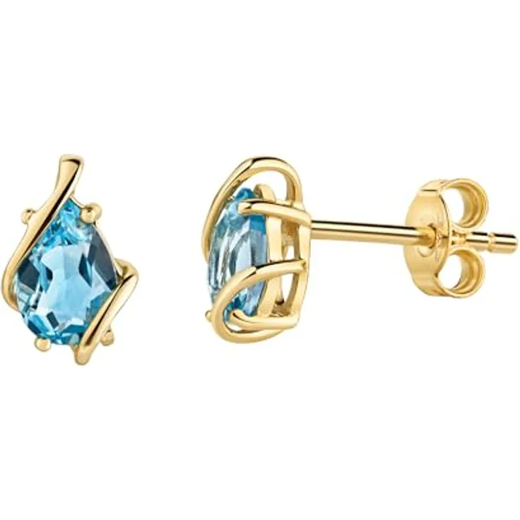 Fascination by Ellen K. Damen Ohrstecker, 375/- Gold, glänzend, Blautopas, 0,8 cm, gelb
