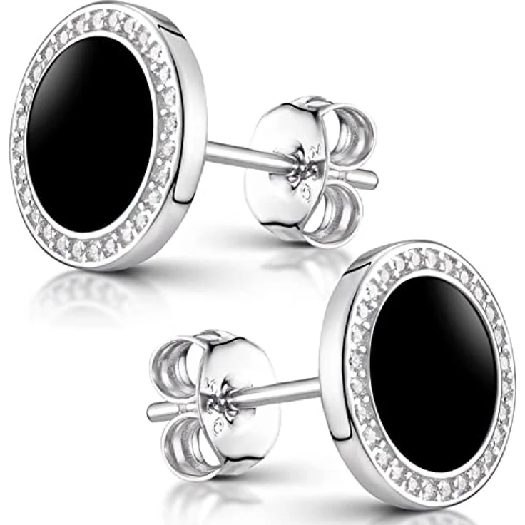 Materia Onyx Ohrstecker schwarz Damen - flache 925 Sterling Silber Ohrringe mit Zirkonia rund, rhodiniert, SO-394-Onyx – Bild 3