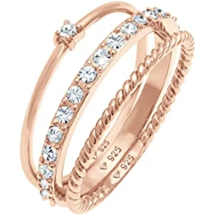 Elli Damenring Stapel Elegant Festlich Lagenlook mit Kristallen in 925 Sterling Silber
