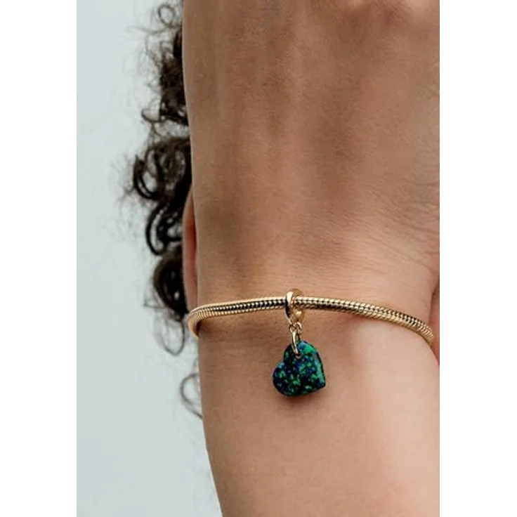 PANDORA Moments Schillerndes Grünes Herz Charm-Anhänger aus Sterling Silber mit vergoldeter Metalllegierung und künstlichem Opal, kompatibel mit Moments Armbändern, 763348C01 – Bild 5