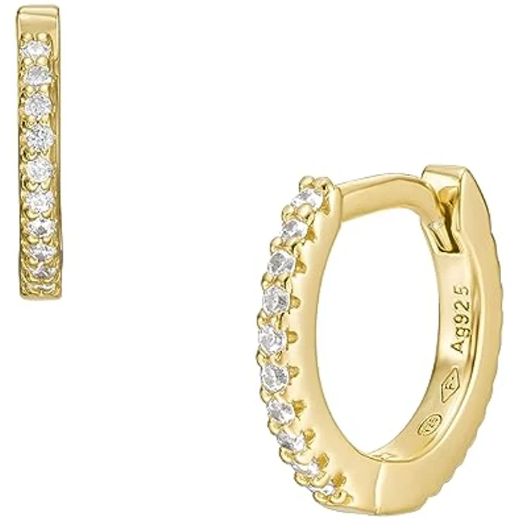 Fossil Creolen STERLING JFS00630710, ip-beschichtetes Silber 925 mit Zirkonia-Besatz, Weiß – Bild 1
