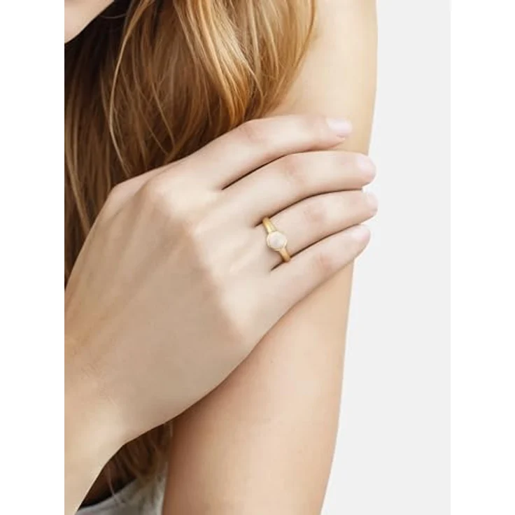 Rafaela Donata Damen Ring 925/- Sterling Silber gelbvergoldet 14 Karat mit weißen Mondstein Solitärring, 3,1 mm breit – Bild 4