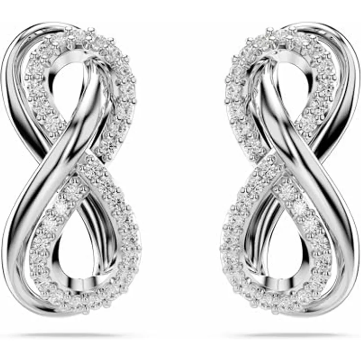 Swarovski Hyperbola Ohrstecker, Rhodinierte Ohrringe mit Unendlichkeitsmotiv und Swarovski Kristallen, Weiß