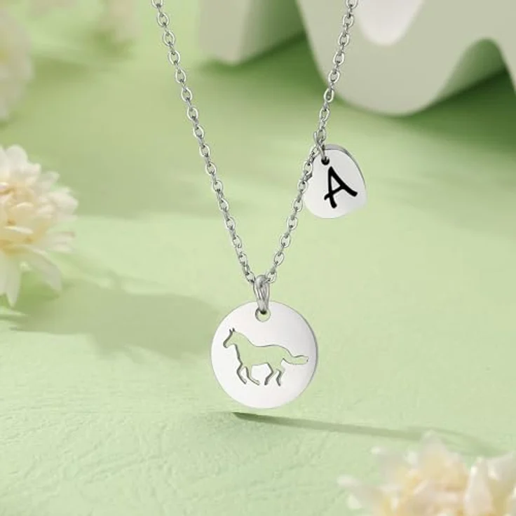 TINGN Pferde Kette Mädchen, Edelstahl Halskette mit Herz Buchstaben Anhänger "B", 16 Zoll mit Verlängerung, personalisierbares Geschenk für 8-Jährige – Bild 5
