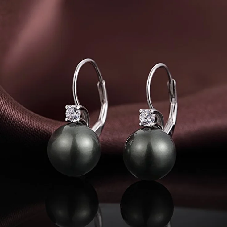 Miaofu Schwarz Perlen Ohrringe Damen Hängend, S925 Sterling Silber mit 5A Cubic Zirconia, hypoallergen – Bild 5