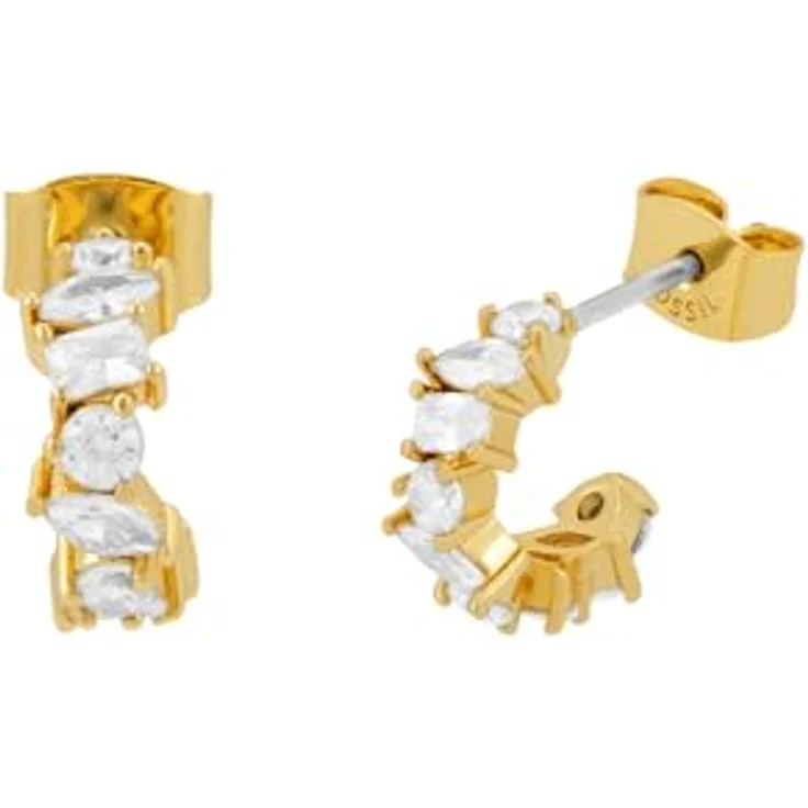 Fossil Ellis, Damen Ohrringe aus goldfarbenem Messing, poliert, Länge 12,5 mm, sichere Poussette – Bild 1