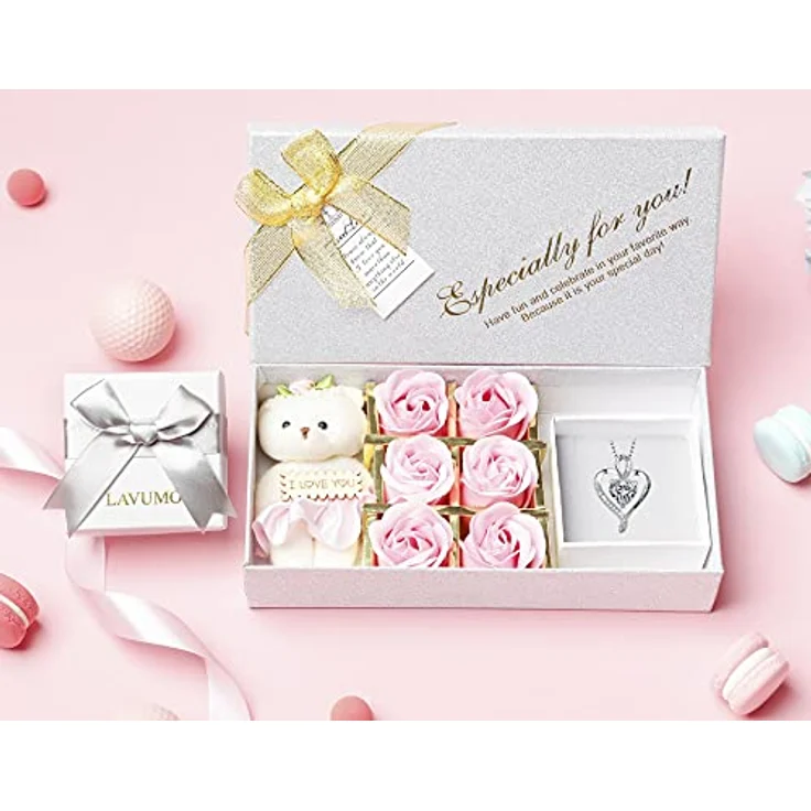 LAVUMO Herz Halskette Damen 925 Silber, I love you Schmuck mit Unendlichkeitssymbol, personalisiert mit Gravur und Geburtsstein-Optionen, Geschenkbox in Rose – Bild 5