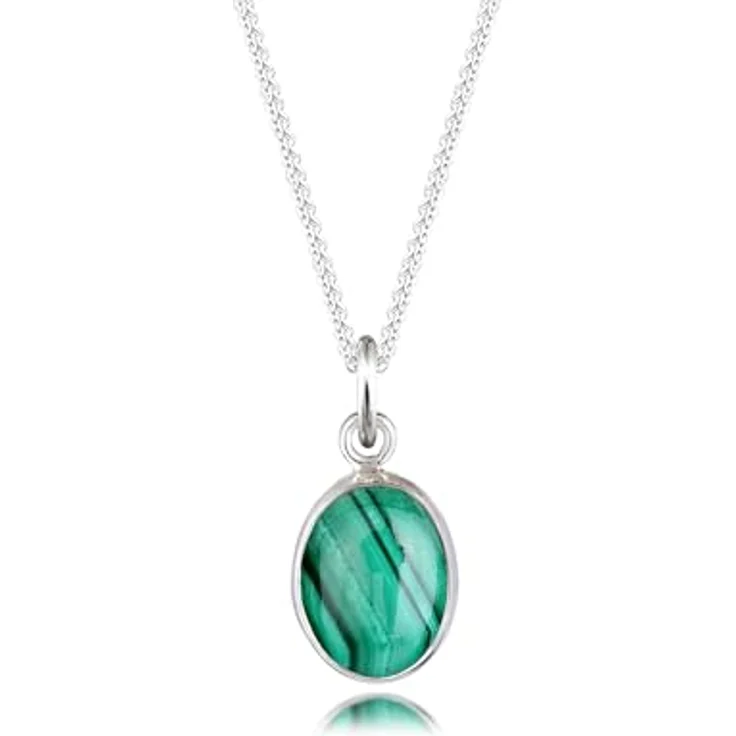 Elli Halskette Damen Malachit Edelstein Anhänger, 45 cm, 925 Sterling Silber, handgefertigt, anlaufgeschützt, hochglanzpoliert – Bild 1