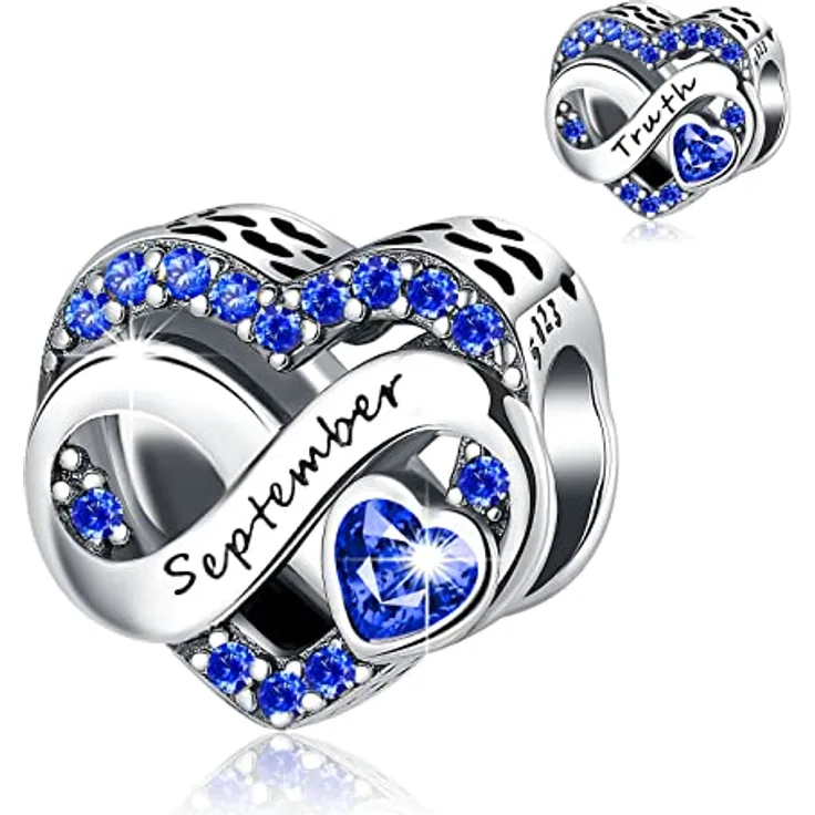 BIZK September Geburtsstein Charm Anhänger, 925 Sterling Silber mit dunkelblauem Zirkon, für Armband und Halskette, Geschenk für Frauen
