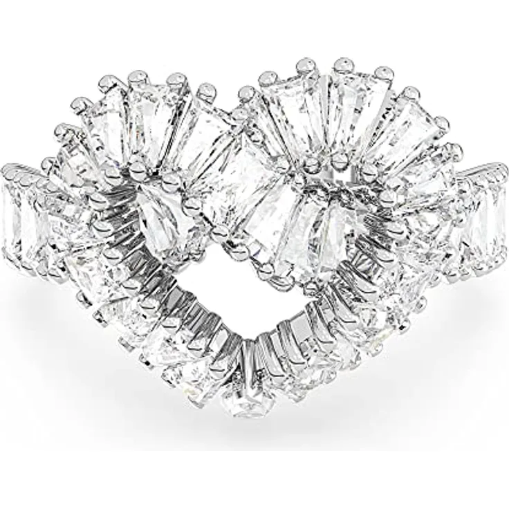 Swarovski Fingerring Matrix Cocktail Herz, rhodiniert mit Swarovski® Kristall im Baguetteschliff