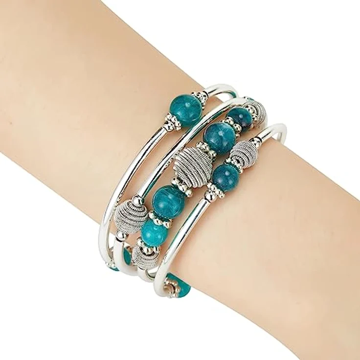 Bulinlin Wickelarmband mit Naturstein Perlen, Mehrschichtiges Damen Armband in Meergrün, ideal als Geburtstags Modegeschenk – Bild 2