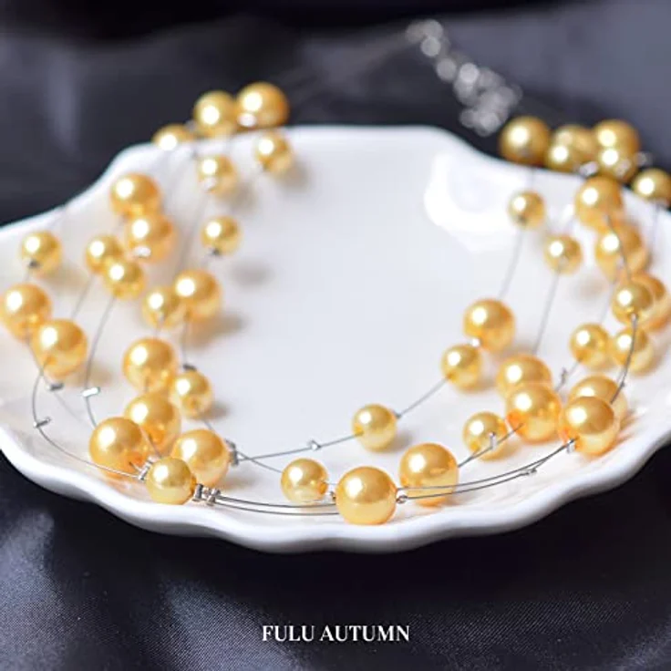 FULU AUTUMN Boho Perlenkette Damen Silber, mehrreihige Statementkette, gelb, 17 Zoll mit Geschenkbox – Bild 5