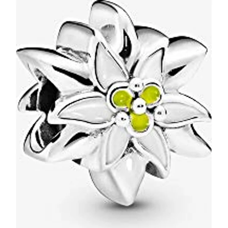 PANDORA Reflexions "Edelweiss" Charm, handverarbeitet aus Sterling-Silber mit weißer und gelber Emaille – Bild 1