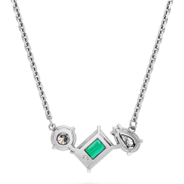 Swarovski Mesmera Anhänger, Rhodinierte Damenhalskette mit Hypnotischem Grünem Swarovski Zirkonia Trio – Bild 4