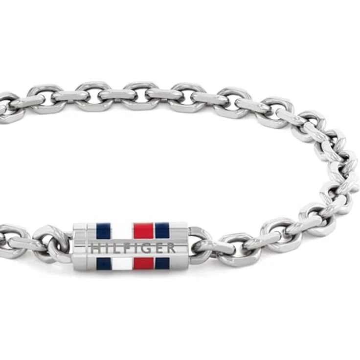 Tommy Hilfiger Jewelry Gliederarmband für Herren aus Edelstahl, 19 cm, magnetischer Verschluss mit emailliertem Detail in Markenfarben – Bild 2