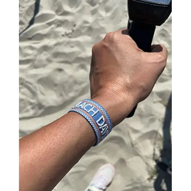 LS-LebenStil Exklusives Statement Armband Beach Days, blau-weiß-orange, 16-20cm, bestickt, Boho Canvas, mit Quasten, gewebt, für Damen, Freundschaftsarmband – Bild 5