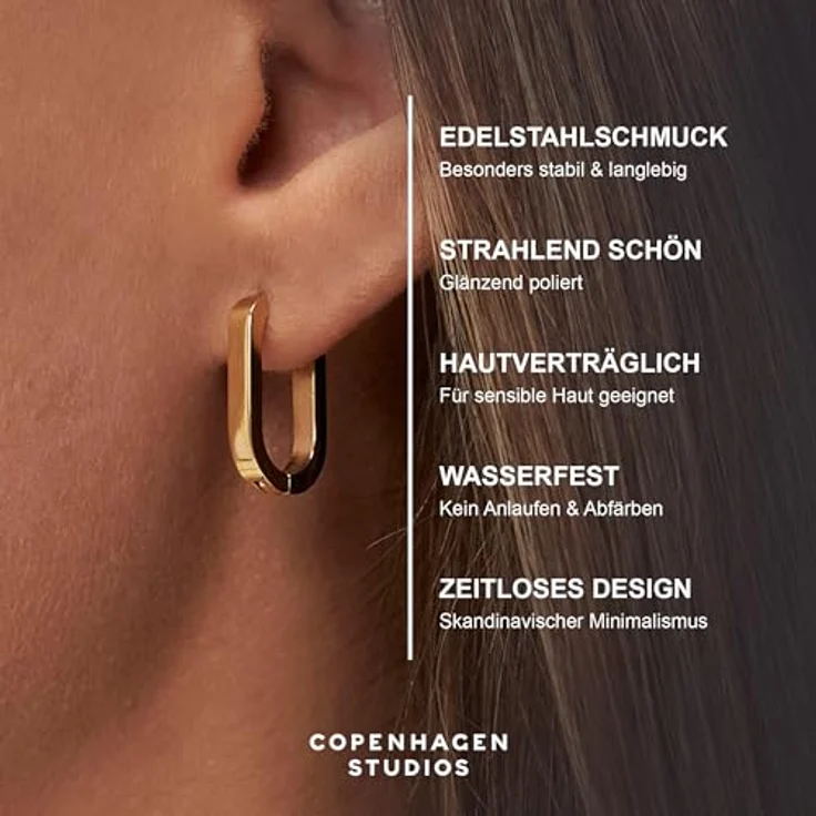 COPENHAGEN STUDIOS Bold Hoop Creolen Set, silber, Damenohrringe aus poliertem Edelstahl, wasserfest, hautfreundlich, Klappverschluss, 18 mm – Bild 3